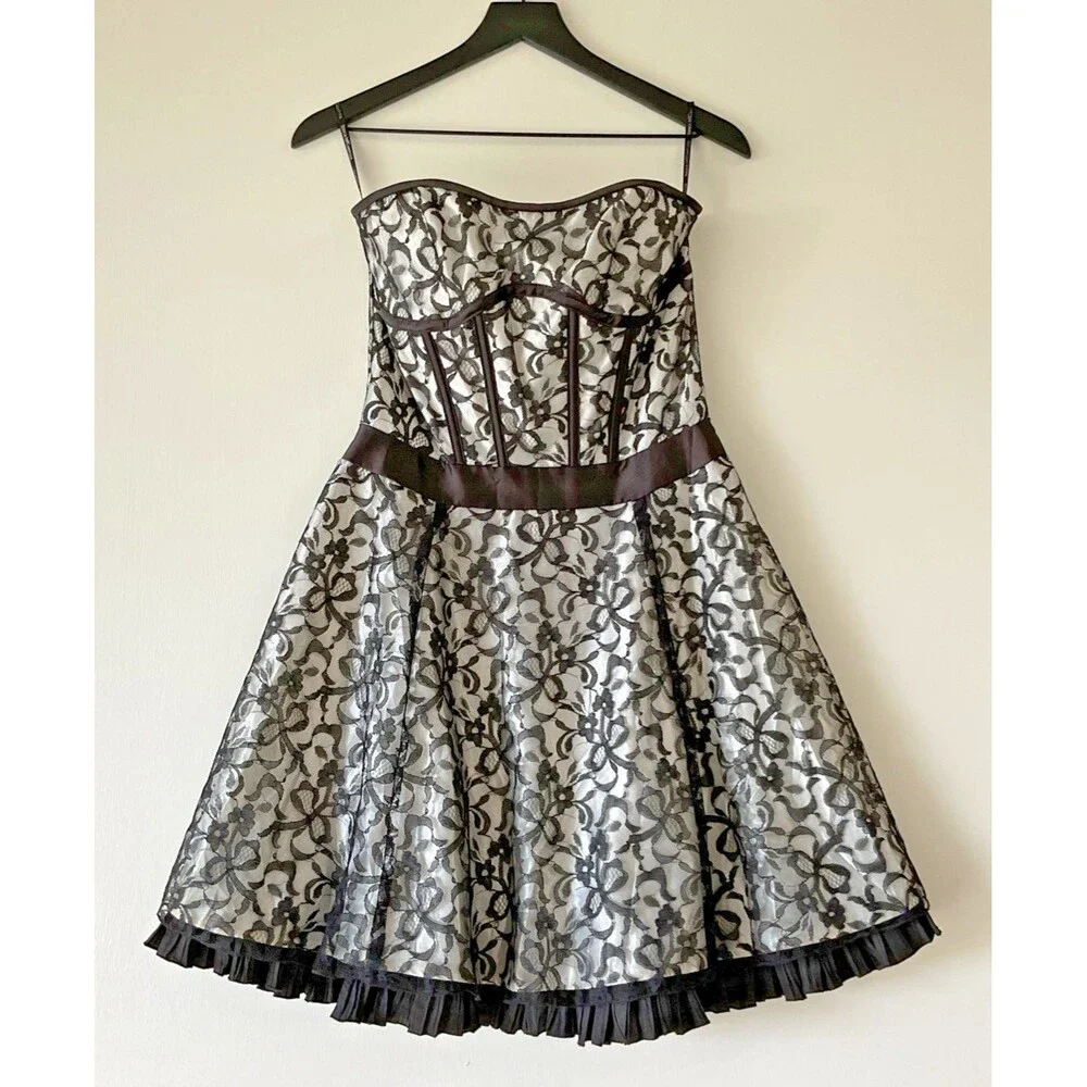 Vintage Jessica McClintock Gunne Sax Dress Sz 7 Black Lace Corset Whimsi Goth